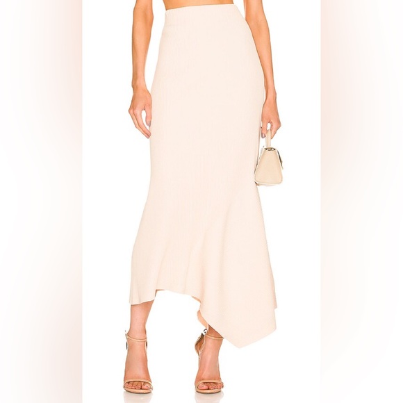 A.L.C. Skirt Jaime Midi Asymmetric Ribbed Knit in Macadamia Cream - - Picture 1 of 15